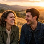 Two best friends laughing together at golden sunset in a sunlit field, radiating genuine joy and warm friendship — best friend quotes.