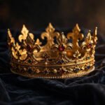 A golden crown resting on dark velvet cloth in warm dramatic light, symbolising royal confidence and a king mindset