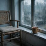 Lonely empty chair beside a rain-streaked window with a warm cup of tea, for missing someone quotes