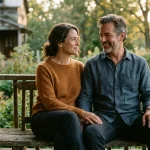 Quiet moment of connection between two people sitting together at dusk